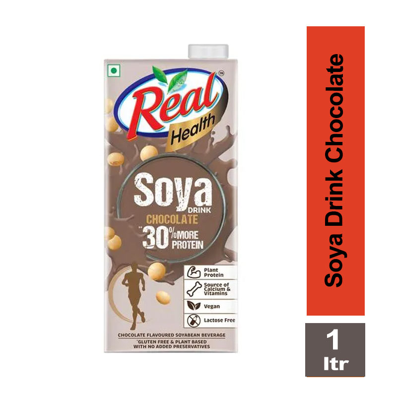 Juices, Real Health Chocolate Soya Drink - With 30% More Protein, Vegan & Gluten Free, 1 Ltr