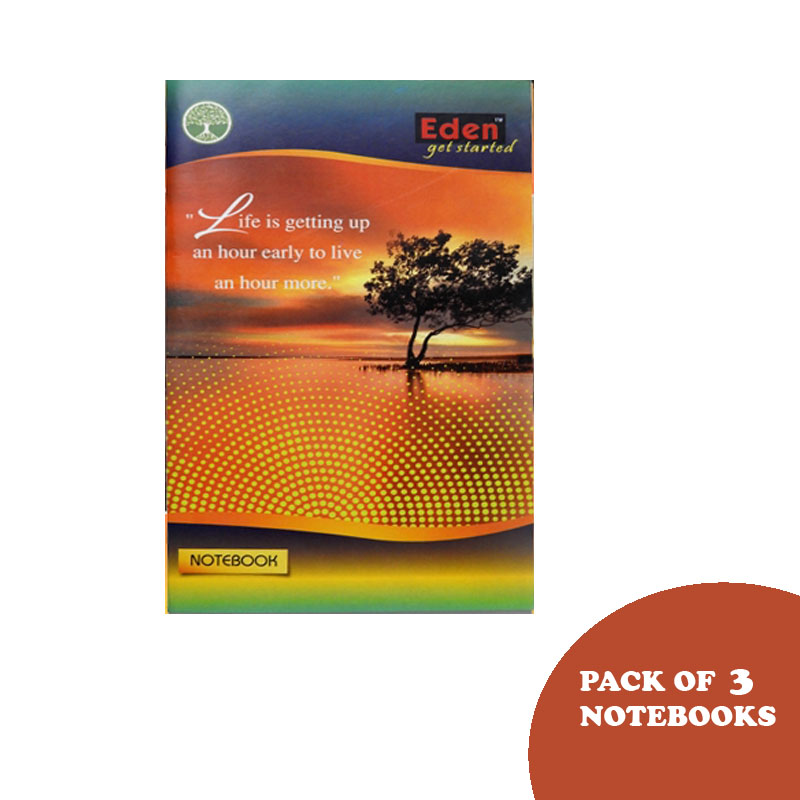 Eden, Mini Long, Ruled, Single Line, 180 Pages, Pack of 3 - Eden Notebook